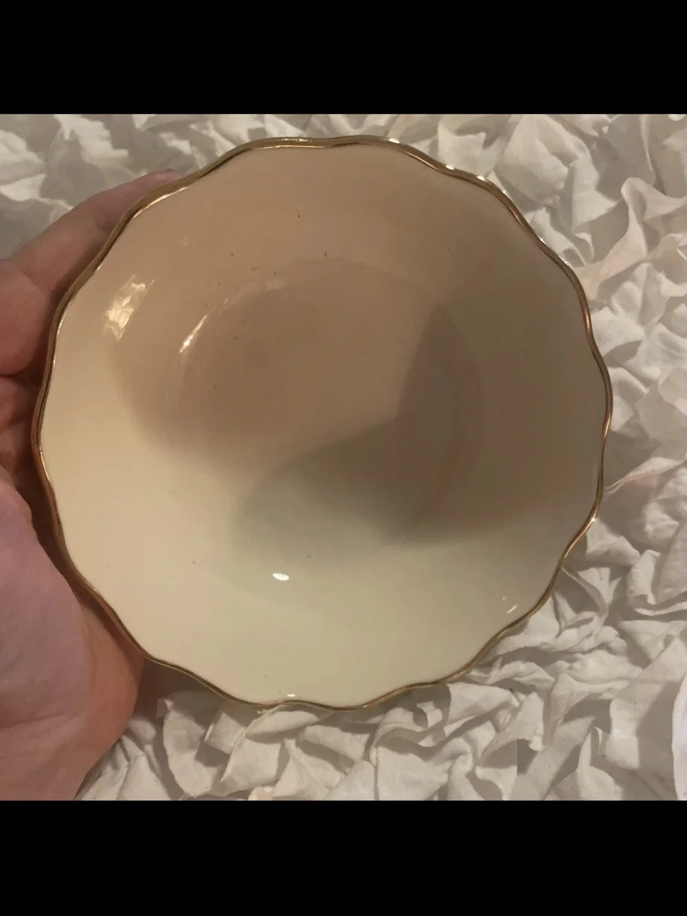 Lenox Small Embossed Rose Bowl Scalloped Ivory Gold Trim